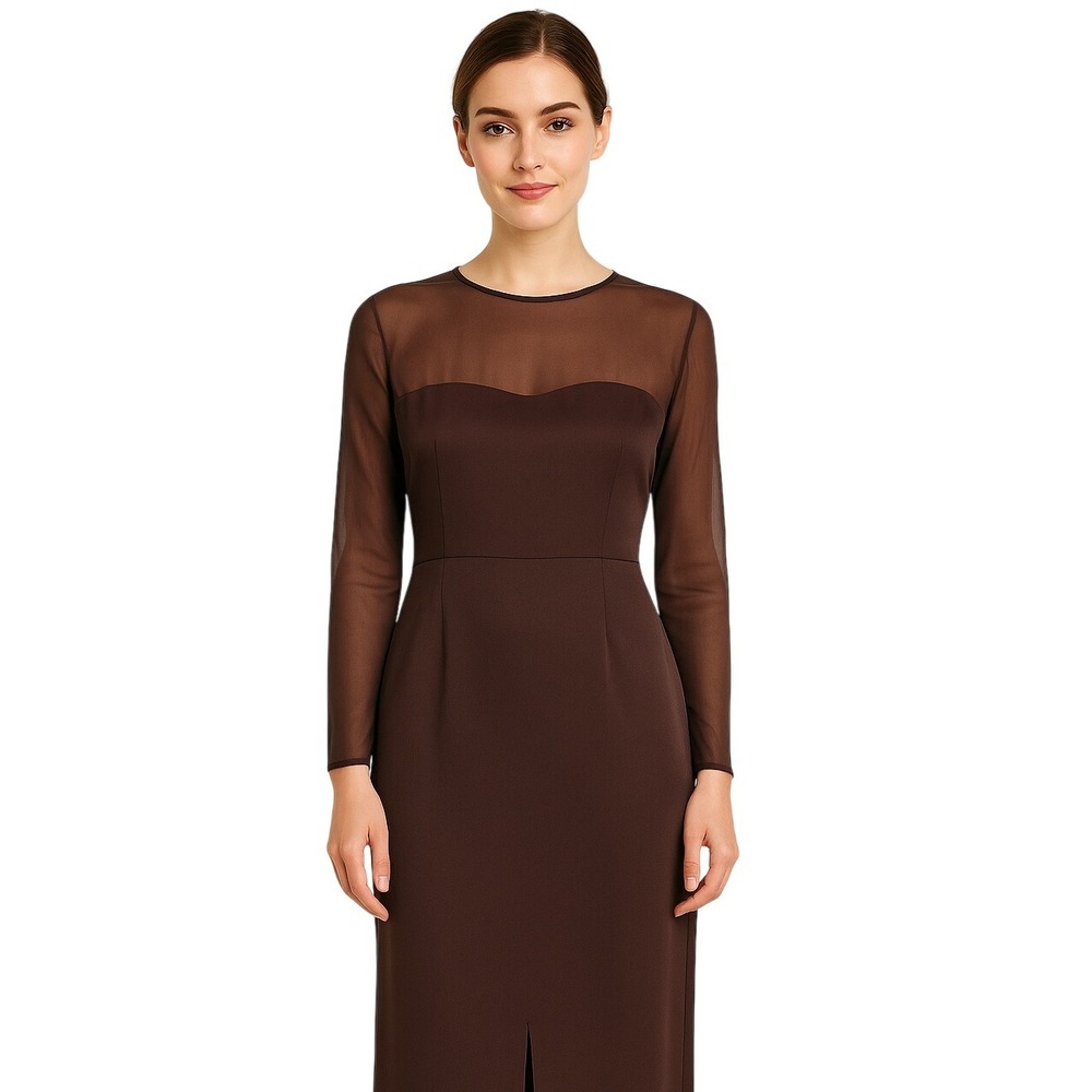 Vintage Sunny Choi Sheer Overlay Cocktail Dress Brown Size 14 (Fits Modern 8–10)